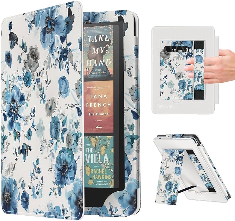 Famavala Case Cover for 7"/6.8" Kindle Paperwhite Signature Edition (12th/11th Generation, 2024/2021 Release) and Kindle Colorsoft Signature Edition 1st Gen (Blue Floral) - Product Image