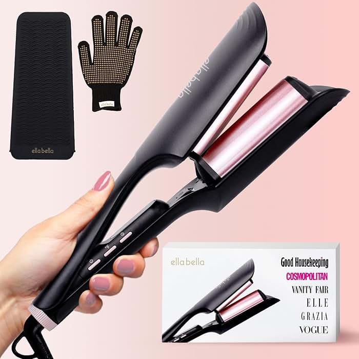 ELLA BELLA® Ultimate Waver Curling Iron • Crimper Hair Tool • Adjustable Heat Settings • Dual Voltage Hair Curler • Anti-Scald Tech • Ionic Ceramic Coating for Long-Lasting, Frizz-Free Beach Waves - Product Image