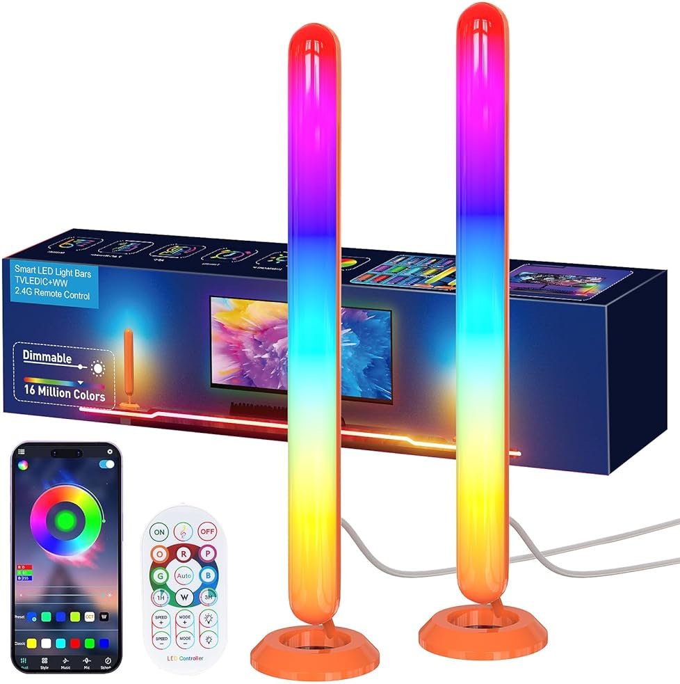 Smart ICRGB LED Lights Bars, Borllyem TV Backlight with Double Light Beads, App Control, RF Remote, Music Syncing and 47Modes for Gaming, Room Decoration - Product Image