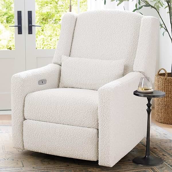 SENYUN Power Recliner Chair Swivel Glider, Large Rocker Recliner w/USB Charging Port, Boucle Upholstered Swivel Rocker Glider Recliner for Nursery,Bedroom,Living Room, 1PC, Cream - Product Image
