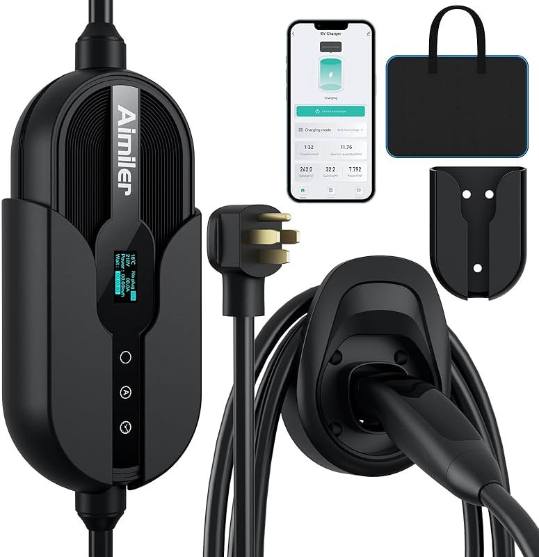 AIMILER Level 1/2 Tesla Charger(WiFi APP/Plug-Play), Max 32A, 25ft Cable ETL Certified, Portable Electric Car EV Charger for Tesla Models Y/X/3/S or Nacs Connector EVs (240V Nema 14-50 Plug) - Product Image