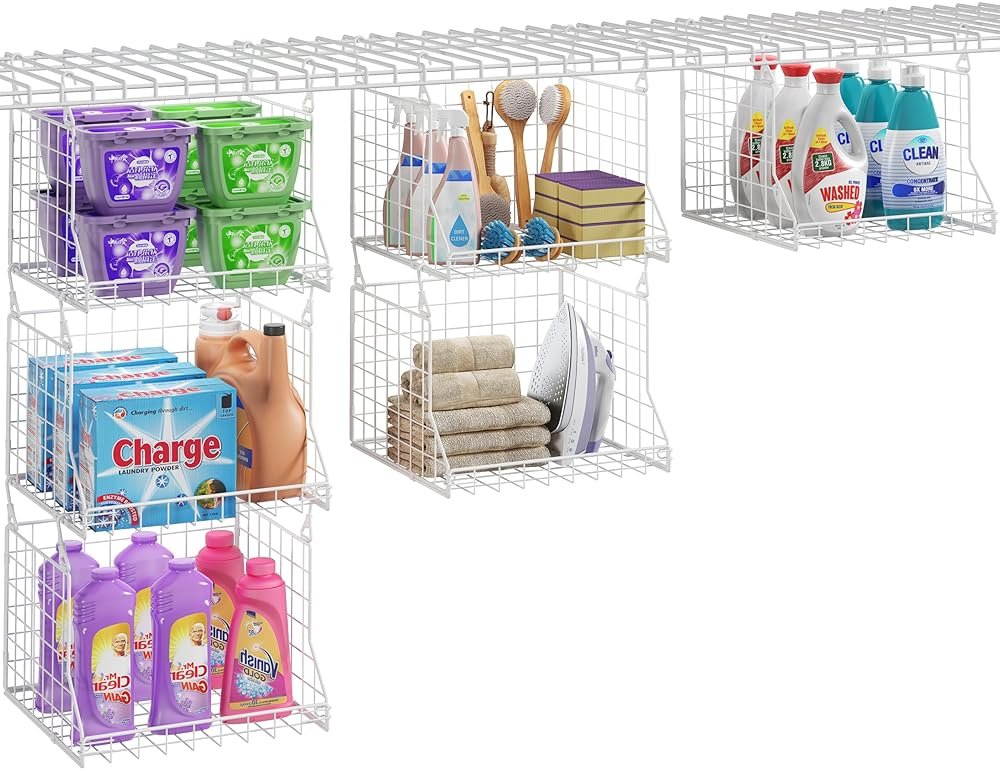 3-Tier Foldable Laundry Basket Organizer with Rotating Hooks - Space-Saving Over Washer and Dryer Shelf for Laundry Room Organization and Storage, Durable Wire Shelving Unit, White - Product Image