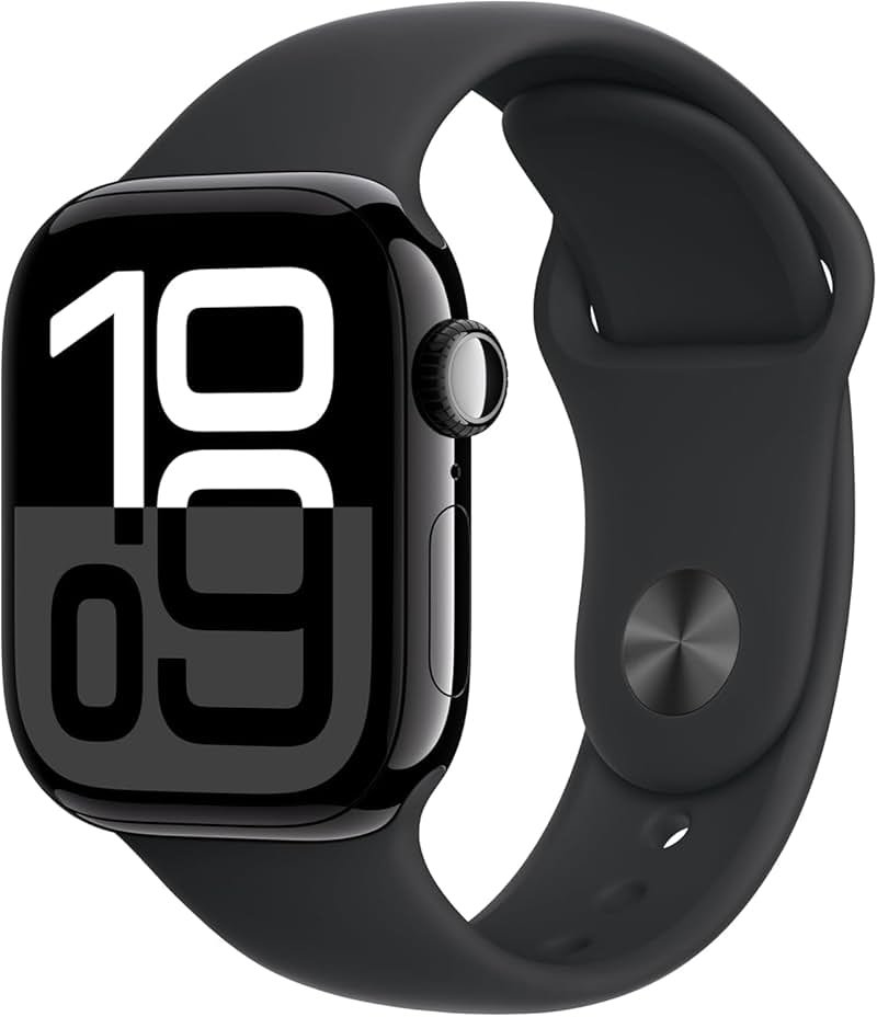 Apple Watch Series 10 [GPS, 42mm] - Jet Black Aluminium Case with Black Sport Band - M/L (Renewed) - Product Image