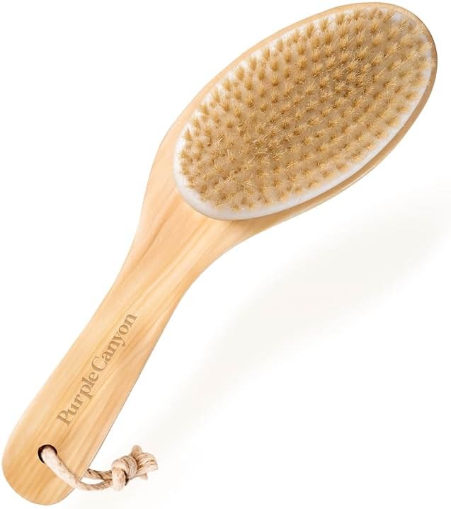 Purple Canyon Body Brush – Natural Boar Bristle Dry Brush for Exfoliating, Lymphatic Drainage, Cellulite Appearance, and Circulation – Curved Wooden Handle for Easy Back & Body Brushing - Product Image