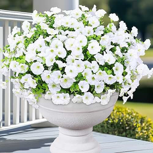 Yastouay Artificial Flowers for Outdoors, 14 Bundles Fake Outdoor Flowers, UV Resistant Artificial Plants & Flowers for Decoration, White Realistic Morning Glory for Outdoor Porch Garden Decoration - Product Image