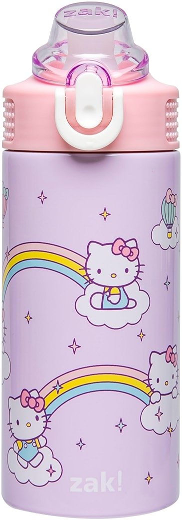 Zak Designs Sanrio Sage Kids Water Bottle For School or Travel, 14oz Stainless Steel Water Bottle With Straw, Handle, and Leak-Proof, Pop-Up Spout Cover (Hello Kitty) - Product Image