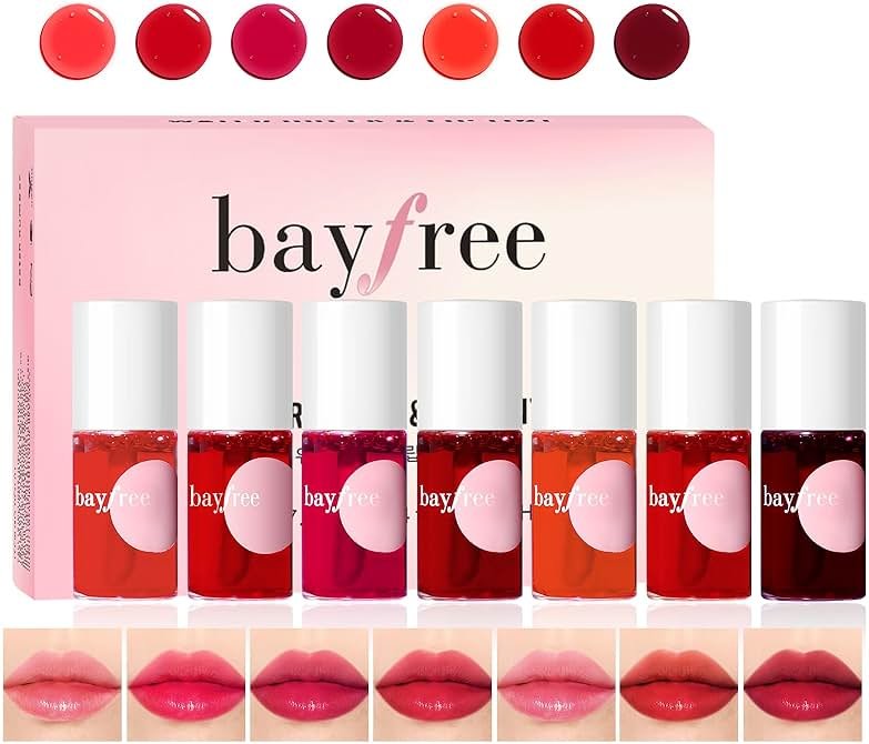 bayfree Lip Tint Stain Set, 7 PCS Lip Stain Long Lasting Waterproof, Hydrating Non-Sticky Liquid Blush & Water Tint, Transfer-Proof, High Pigment Matte Finish,Vegan Korean Makeup Set (fruit land) - Product Image