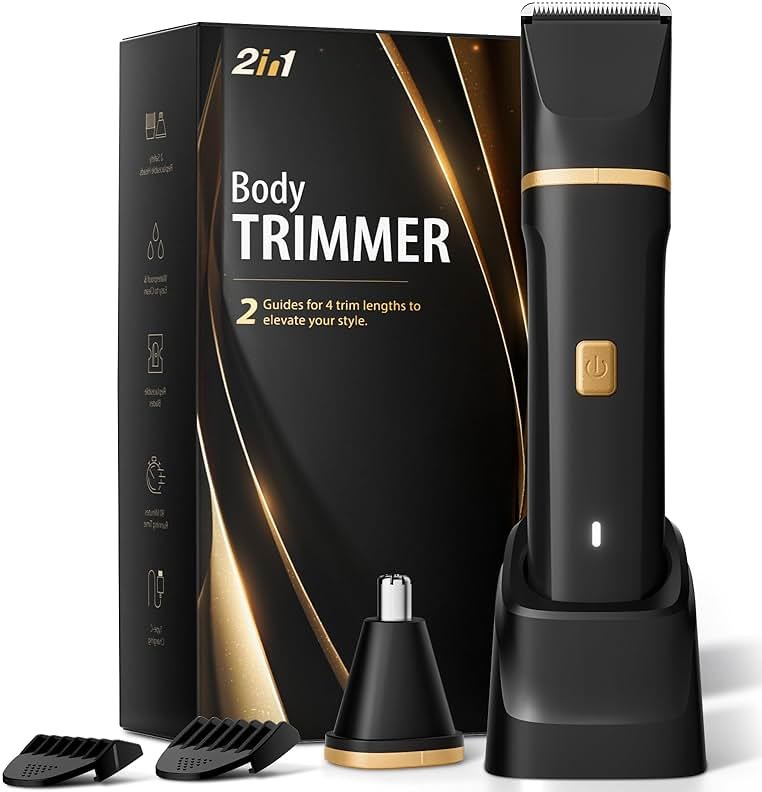 Risina Body Trimmer for Men, 2-in-1 Groin & Body Hair Trimmer, IPX7 Waterproof Electric Razor, Ball & Pubic Hair Trimmer for Private Areas, Ceramic Blade Body Shaver, Rechargeable Grooming Kit - Product Image
