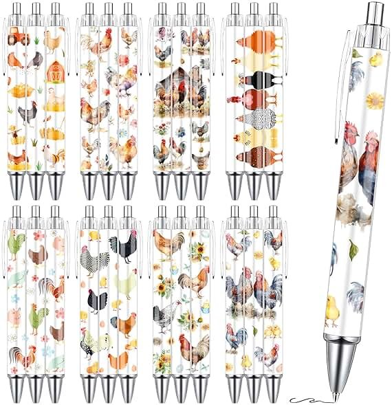 Wxiben Chicken Ballpoint Pens Gifts - 24PCS Cute Roosters Pens Set Retractable Farm Animals Pens Smooth Writing Cartoon Chicken Pens for Office Stationery School Supplies for Women Teacher Gift - Product Image
