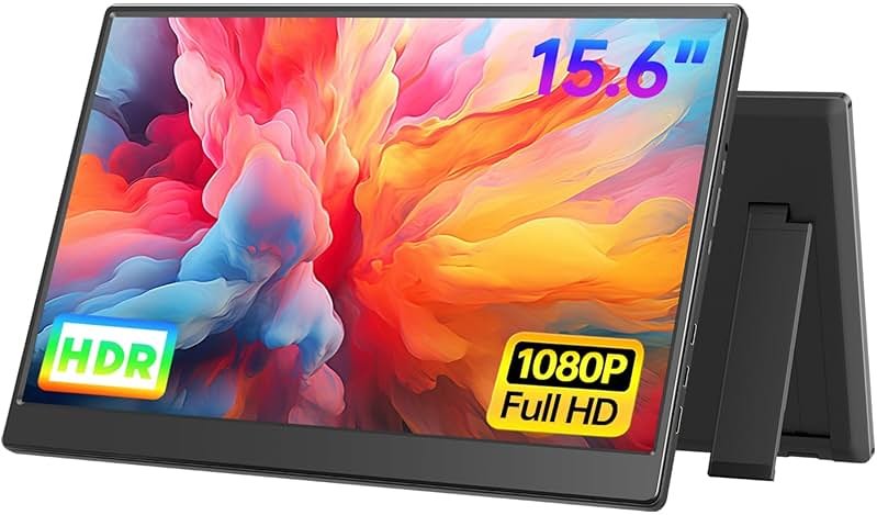 UFYQL Portable Monitor 15.6-inch FHD 1080P Ultra-Slim Travel External Monitor HDR IPS Gaming Display with Kickstand &Speakers USB-C HDMI Plug&Play，for Laptop PC Phone PS4/5 Xbox Switch - Product Image