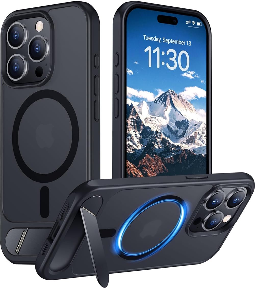 Temdan Magnetic Compatible with iPhone 15 Pro Max Case, [Built-in Invisible Kickstand][Compatible with MagSafe] [Military Grade Shockproof] Slim Translucent Matte Phone Case for iPhone 15 Pro Max 6.7" - Product Image