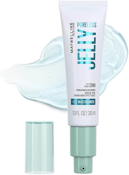 Maybelline Poreless Jelly Primer, Hydrating, Blurring Makeup Primer with 2% Niacinamide For Up To 24HR Make Up Wear, Clear, 1 Count - Product Image