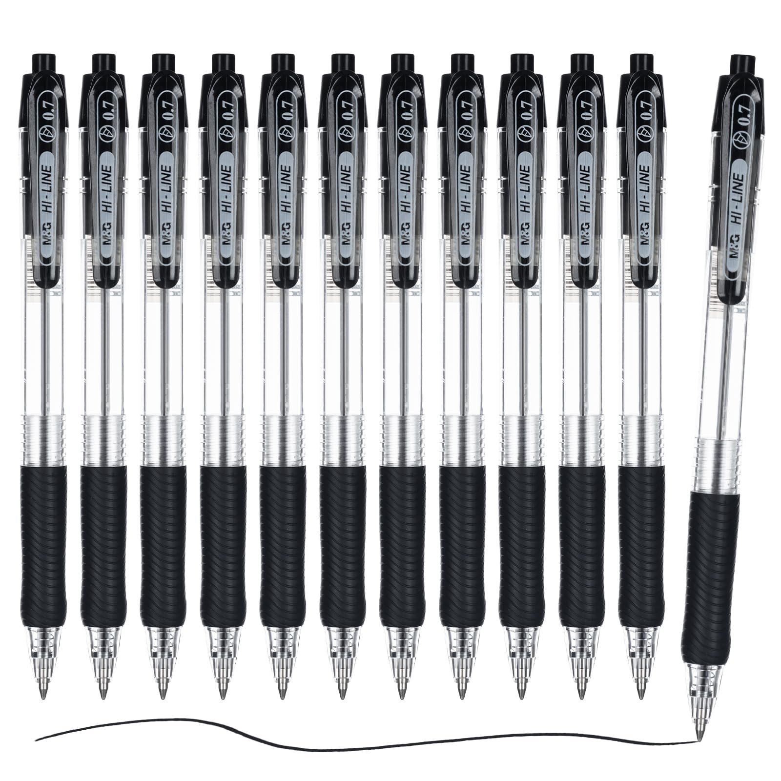 M&G Ballpoint Pens, Black Ink Roller Ball Pens Fine Point 0.7mm, Retractable Ballpoint Pens Bulk Smooth Writing with Soft Anti-Slip Grip for Note Taking Office School Women Men (12 Pack) - Product Image
