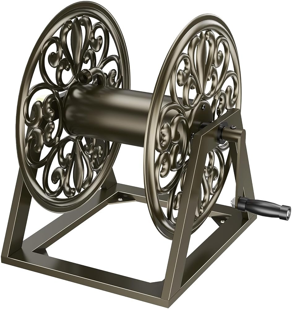 GOFORWILD Garden Wall/Floor Mount Hose Reel, Decorative Hose Reel, Garden Heavy-Duty Water Hose Holder Winder, Holds 200-Feet of 5/8-Inch Hose - Product Image