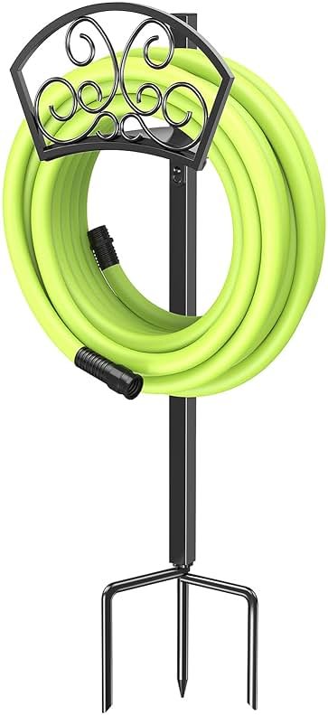 GOFORWILD Garden Hose Holder, Decorative Durable Hose Hanger, Holds 125-Feet of 5/8-Inch Hose, Made of Gauge Steel, Free-Standing Design for Outside Yard Lawn, Black - Product Image