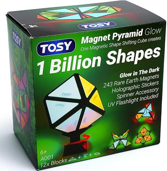 TOSY Magnet Pyramid Glow - 1 Cube Transforms into 1 Billion Shapes (Bunny, Egg, Flowers, Hearts), Easter Basket Stuffers Gift, 12 pcs, 243 Magnets, Glowing, Holographic Design, Puzzle/STEM Toy - Product Image