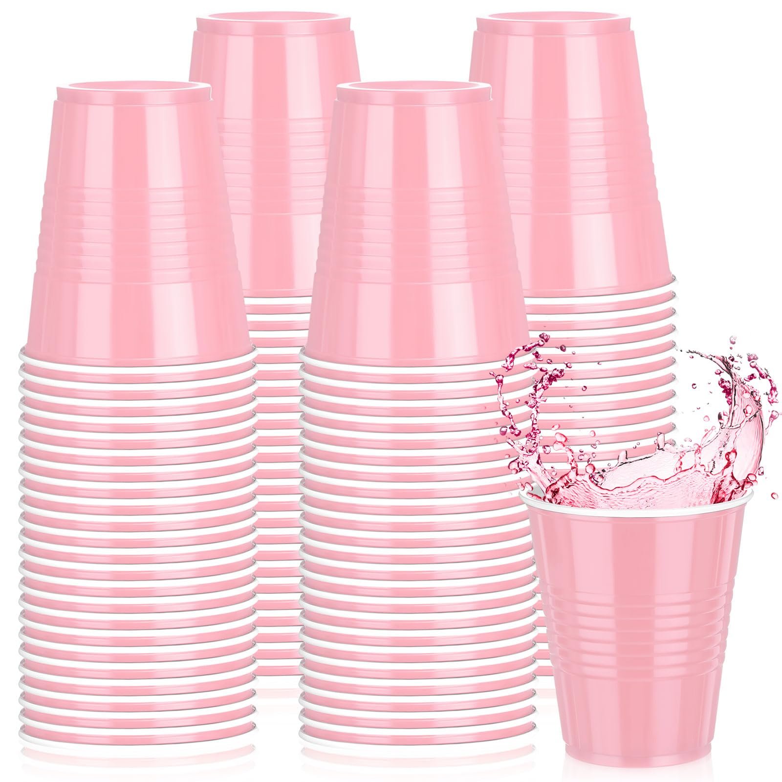Pickmesh 50 Pack 12 oz Plastic Cups Disposable Cup Bulk for Graduation Wedding Birthday Baby Shower Valentine and Festive Celebration Party Supplies(Light Pink) - Product Image
