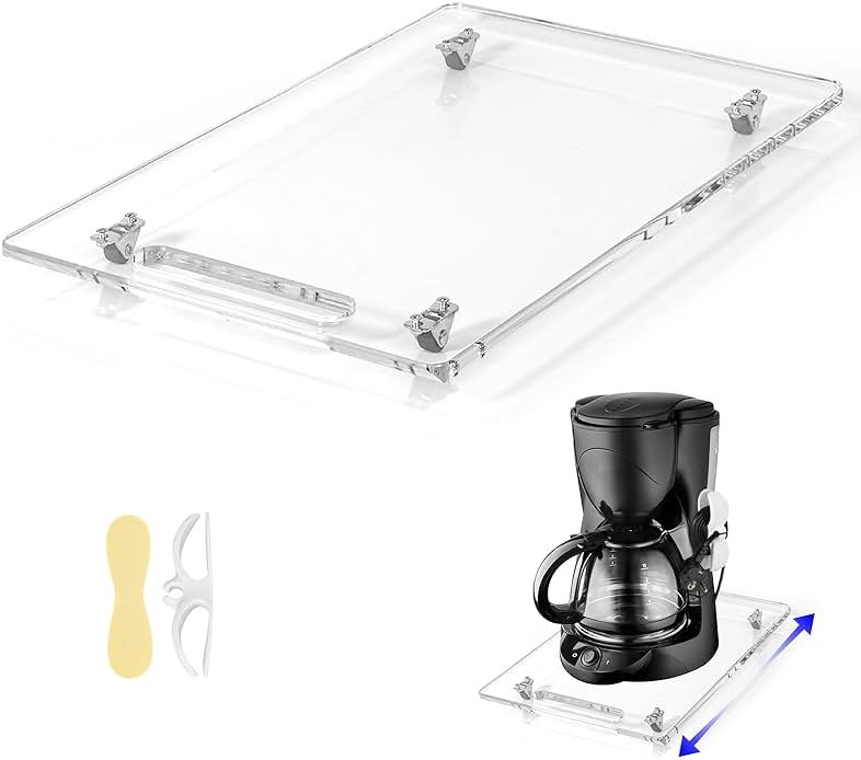 Baemin Acrylic Appliance Slider with Rubber Wheels, Sliding Tray for Heavy Kitchen Appliances, Coffee Maker Slider Tray for Counter, Countertop Moving Tray Accessories for Kitchen - 9.8" x 14" (Clear) - Product Image