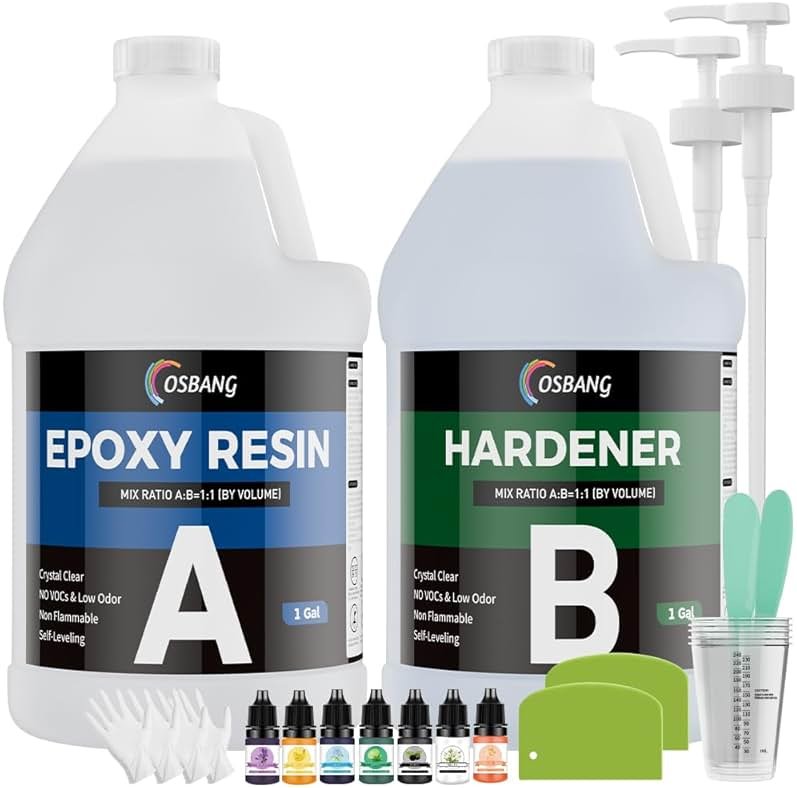 OSBANG Epoxy Resin 2 Gal, Clear Casting Kit for DIY Craft & Beginners, Crystal Clear Epoxy Resin for Casting, Coating, Jewelry Making & DIY, Hard Type No Bubble Non-Yellowing Deep Pour Resin(1 Gal×2) - Product Image