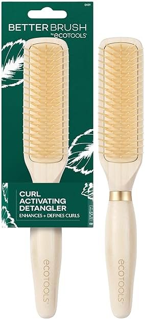 EcoTools Curl Activating Detangler Hairbrush, Gently Detangle Wet Hair, Style, Define, & Enhance Curly & Wavy Hair, Less Breakage & Fall Out, Renewable Bamboo, Vegan & Cruelty-Free, 1 Count - Product Image