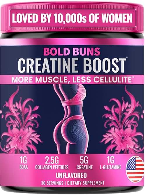 Bold Buns Creatine for Women – Supplement with Collagen & BCAA – Supports Muscle Development, Post-Workout Recovery, Skin Elasticity, Healthy Hair & Nail (30 Servings, Unflavored) - Product Image