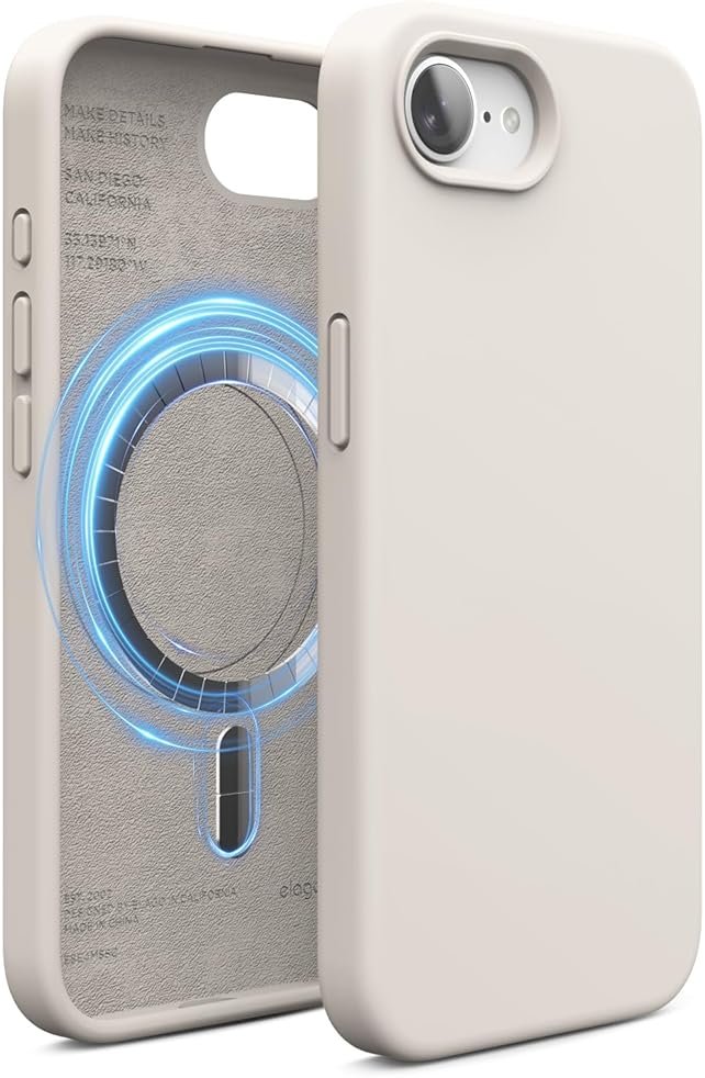 elago Magnetic Silicone Case Compatible with iPhone 17e Case & iPhone 16e Case Compatible with All MagSafe Accessories - Built-in Magnets, Soft Grip Silicone, Shockproof (Stone) - Product Image
