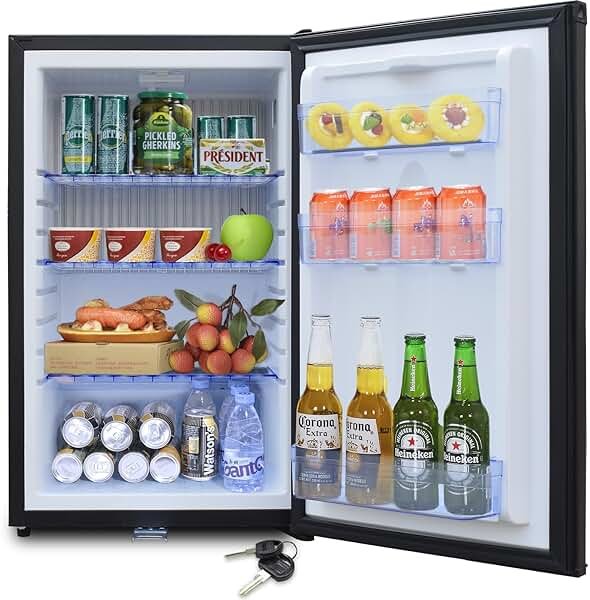 12V RV Refrigerator with Lock, 1.7 Cu.Ft Compact Refrigerator, 12V Mini Fridge Silent Semi Truck Refrigerator, Small Fridge with Reversible Door Compact Refrigerator for RV, Camping, Boat Use - Product Image