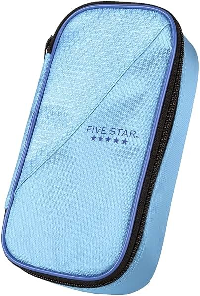 Five Star Pencil Pouch, Pen Case, High-Capacity Zipper Pouch, Storage Organizer for School Supplies Earbuds Chargers Cables Makeup, Blue/Denim (500212F-ECM) - Product Image