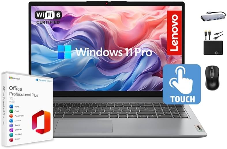Lenovo IdeaPad Laptop 2025 15.6" FHD IPS Touchscreen for Business, 16GB RAM, 1TB Storage (500GB SSD + 500GB Ext.), 6-Core Intel i3, Wi-Fi 6, Long Battery, MarxsolAccessory, Win 11 Pro with MS Office - Product Image