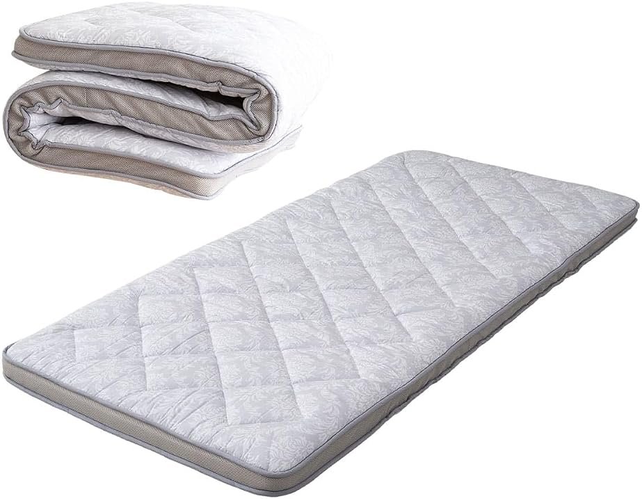 EMOOR Japanese Padded Gusset Futon Mattress DONSU Twin Light Gray, Damask Botanical Pattern Foldable Floor Sleeping Guest Bed Tatami Mat - Product Image