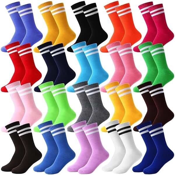 Jeere 20 Pairs Crew Socks Athletic Crew Solid Color Cotton Tube Half Women Men Retro Athletic Hosiery Socks - Product Image