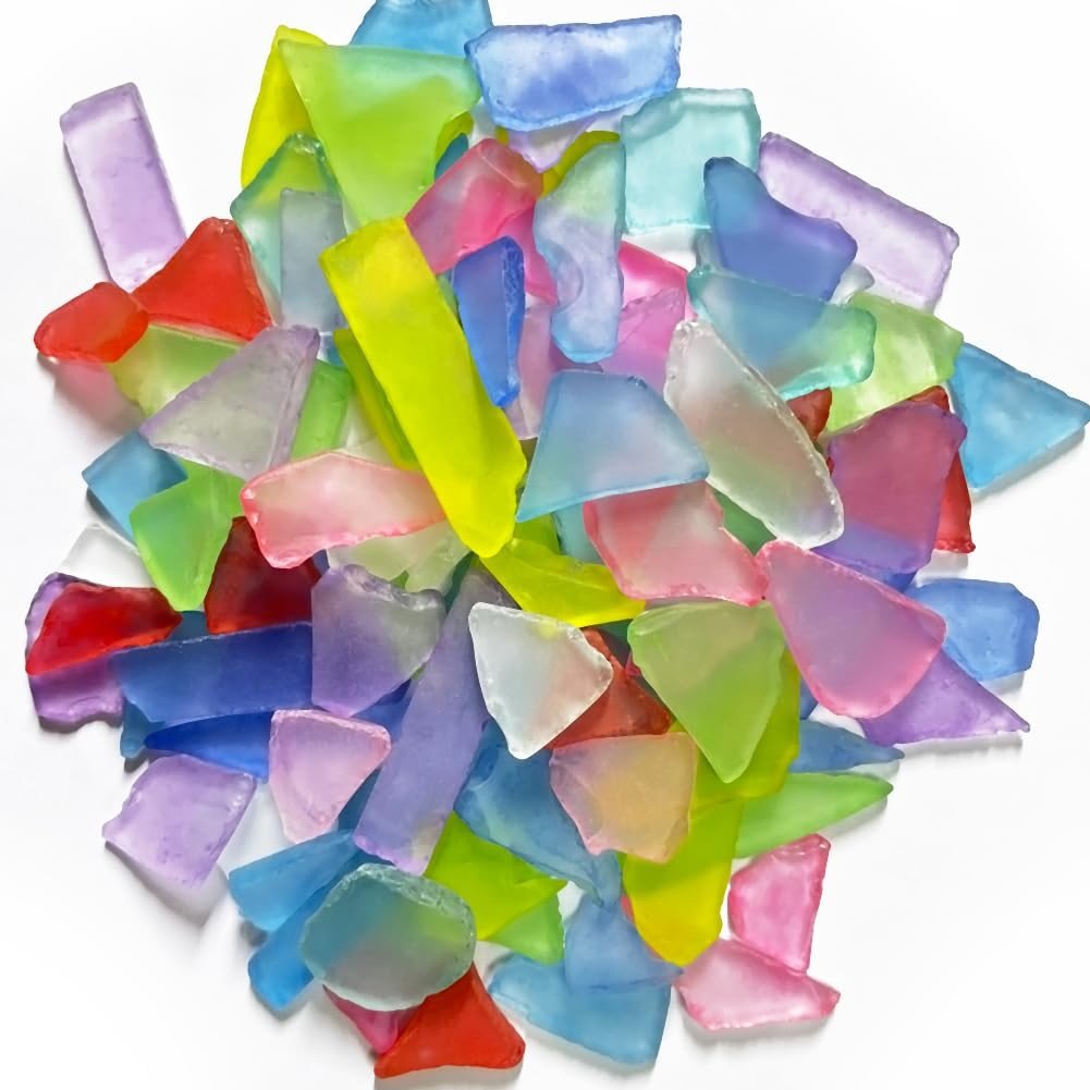 Atoplutly 14oz Colorful Sea Glass Pieces for Crafts Frosted Flat Glass, Sea Glass for Crafts Bulk Sea Glass Pieces for Beach Weddings Home Decor Frosted Colorful Flat Glass - Product Image