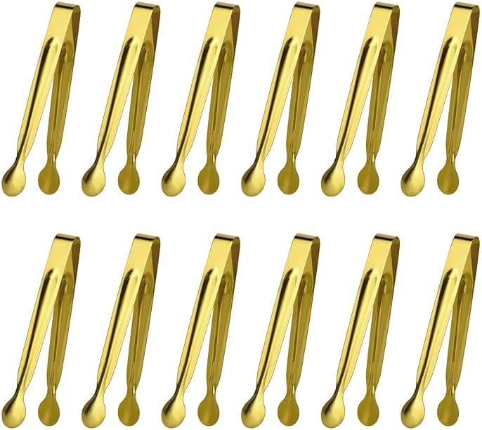 Tcoin Mini Serving Tongs Set, 12 Gold Stainless Steel Tongs, 6.3 in for Sugar Cubes, Ice, Candy, Charcuterie, Coffee Bar - Product Image