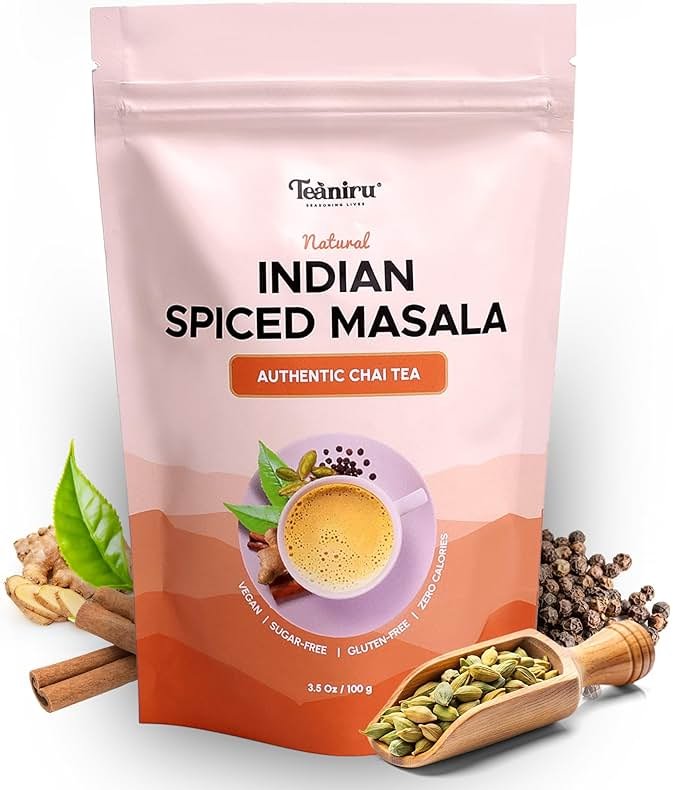 Teaniru, Indian Spiced Masala Chai Tea - 100g | Best Masala Chai with Cinnamon, Ginger, Cardamom, Clove & Black Pepper | Winter Chai Tea - Serves upto 40 Cups | Thanks Giving - Product Image