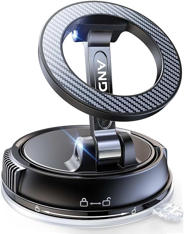 ANDERY Car Phone Holder for Magsafe [78+LBS Strongest Suction & 2400gf Strongest Magnetic] 360° Adjustable Car Phone Mount, Phone Holders for Your Car for iPhone 17-12 Pro Max Air Plus (Carbon Fiber) - Product Image