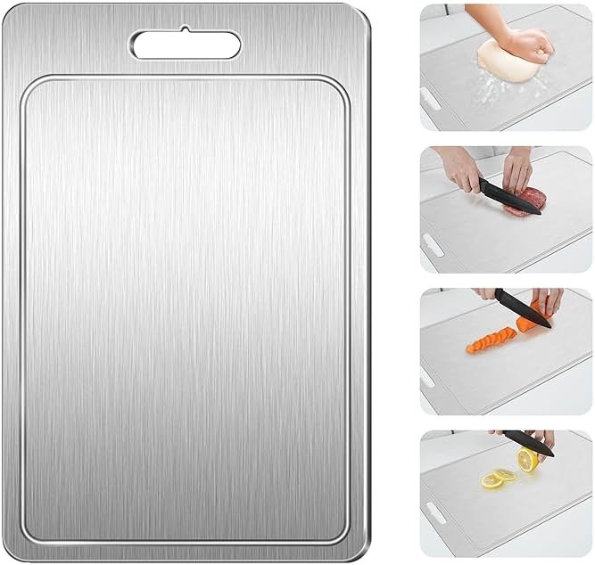Titanium Cutting Board 100% Pure Cutting Boards With Juice Groove Metal Grade Food Double Sided Chopping Board for Cutting Meats Vegetables Fruits(Titanium-X-Large) - Product Image