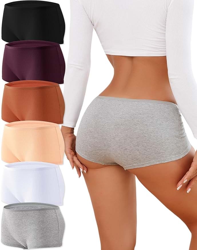 ALL OF ME Cotton Underwear for Women Boyshort Panties Full Coverage Boxer Briefs Stretch Boy Short Undies 6 Pack - Product Image