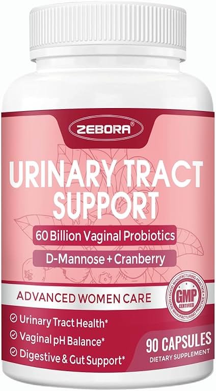 ZEBORA Urinary Tract Health for Women - Vaginal Probiotics for Women Digestive Health and pH Balance - D Mannose Supplements with Cranberry to Cleanse Urinary Tract & Bladder - 90 Capsules - Product Image