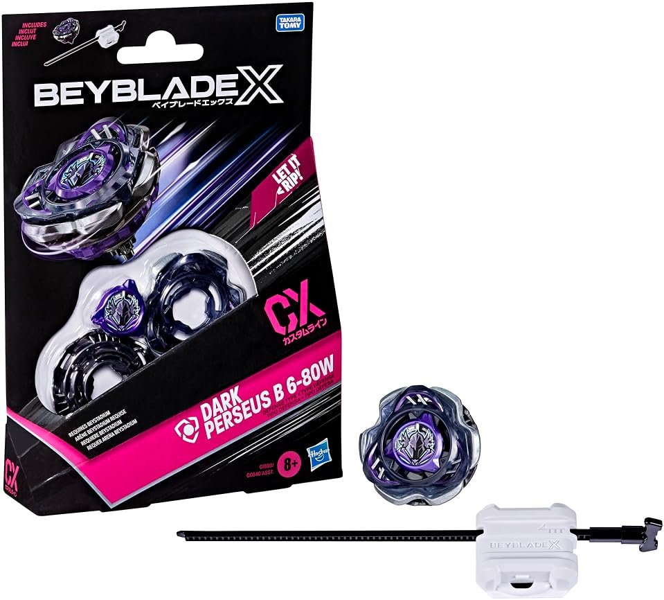 Bey Blade X Dark Perseus B 6-80W CX Starter Pack Set, Defense Type Top and Launcher; Authentic Takara Tomy Battle Tops Games, Toys for Boys and Girls 8+ - Product Image