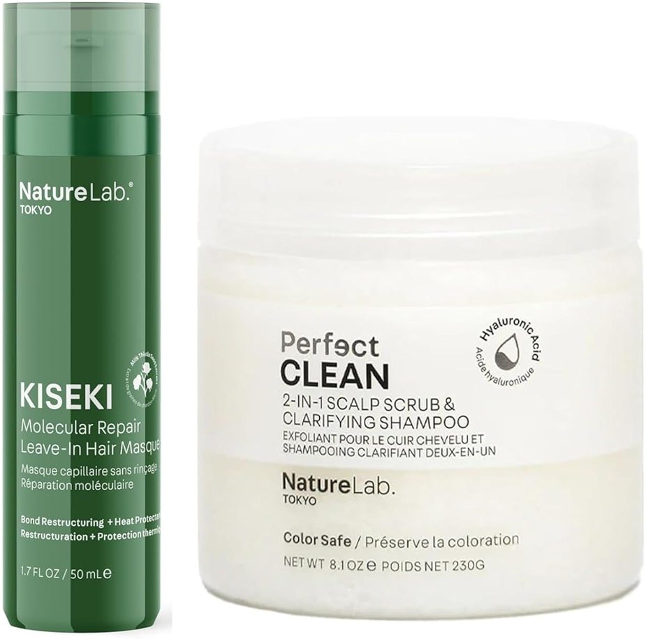 NATURELAB. TOKYO Kiseki Molecular Repair Leave-In Hair Masque & Perfect Clean Clarifying Scalp Scrub - Product Image