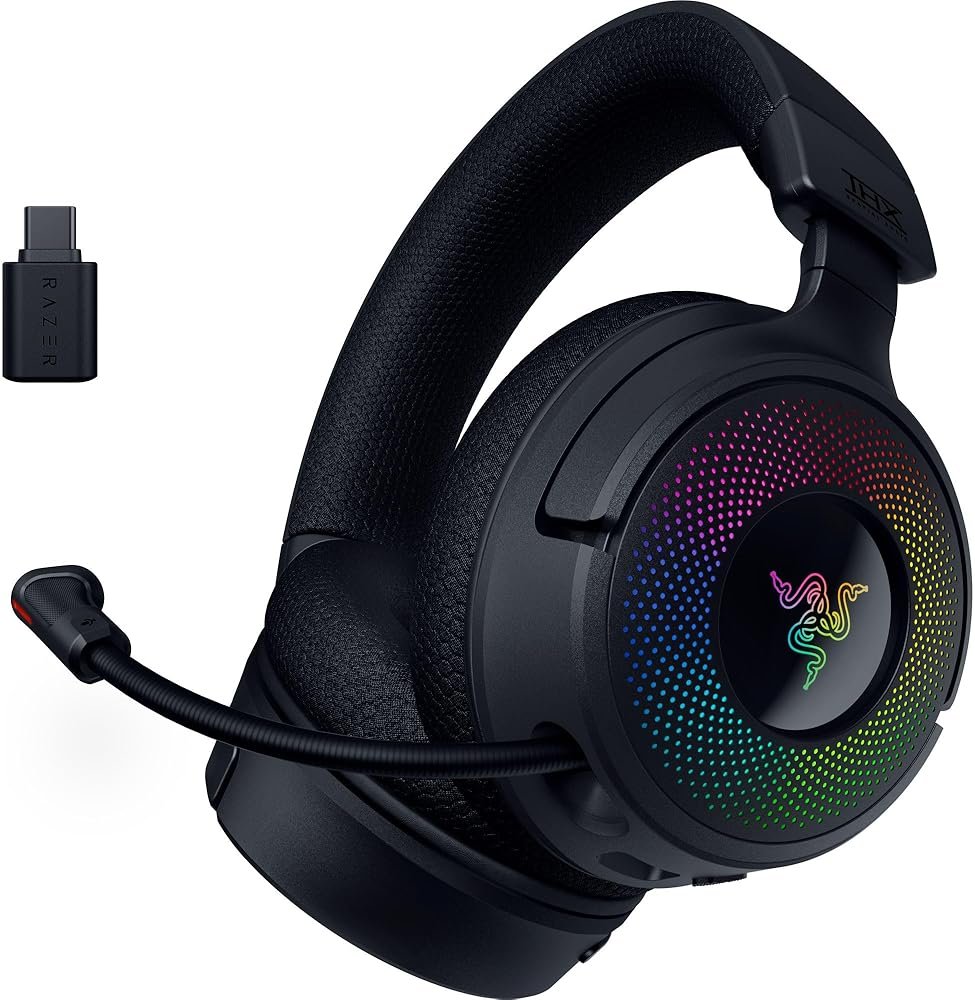 Razer Kraken V4 Wireless Gaming Headset: 2.4GHz, Bluetooth, USB - Super Wideband Mic - 40 mm Drivers - 9 Zone RGB Lighting - for PC, Mac, PS5, Nintendo Switch, Steam Deck, Smartphone - Black (Renewed) - Product Image