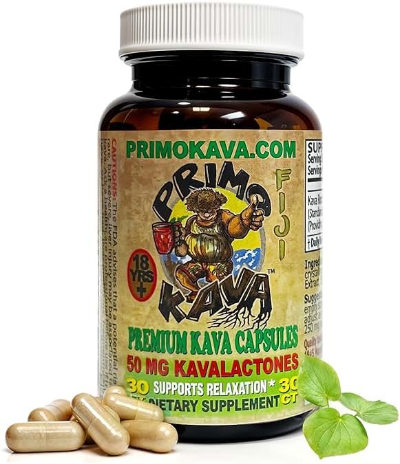 PRIMO KAVA Kava Capsules 1500mg | Authentic Kava Kava from Fiji | Fast Acting Kava Extract | 1500mg of Kavalactones | Adaptogenic Experience | Certified 3rd Party Testing - Product Image