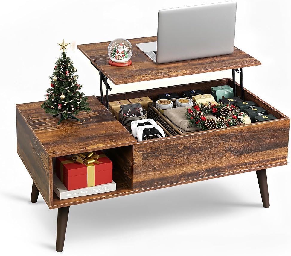 WLIVE Coffee Table with Storage & Lifting Top for Living Room, 21" Small Lift Top for Small Space Apartment, 31" Wooden Multifunctional Coffee & Dining Center Table for Home Office Work, Rustic Brown - Product Image