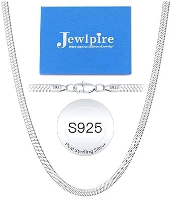 Jewlpire 3mm 4mm 5mm Herringbone Necklace 18K Gold Plated 925 Sterling Silver Chain Necklace for Women, Flat Snake Chain Necklace, Women's Chains Necklaces 16 18 20 22 24 Inch - Product Image