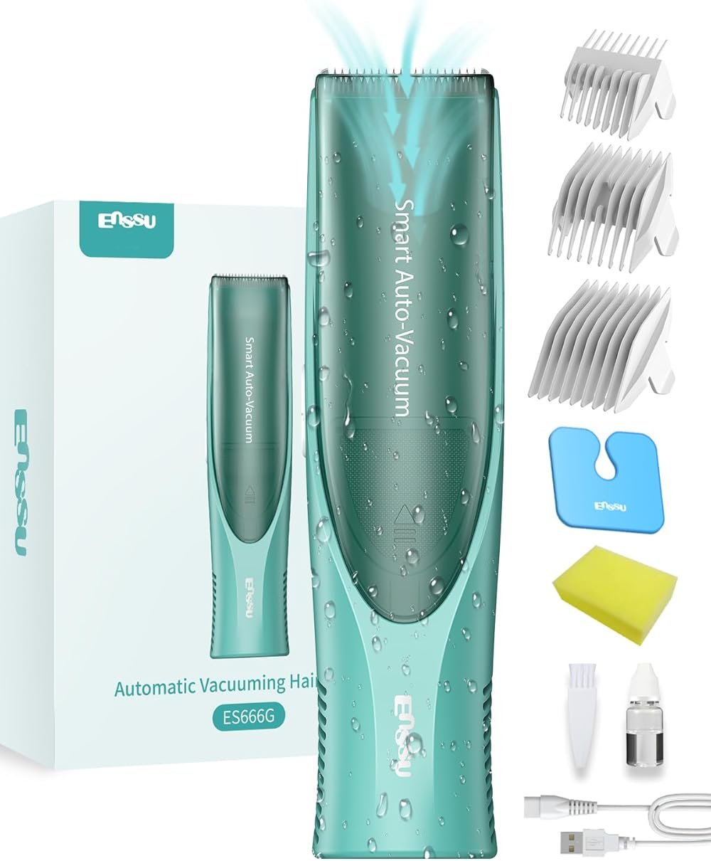 ENSSU Baby Hair Clipper,Vaccum Hair Clippers for Kids/Toddlers,Cordless Baby Hair Cutting Kit with Two Modes,Baby Hair Trimmer Haircut Machine in Large Hairs Storage Space,Rechargeable,Waterproof - Product Image