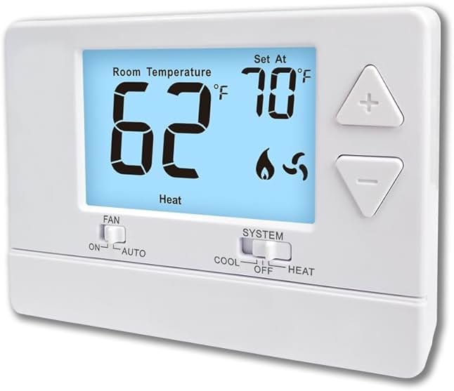 NonProgrammable Thermostat for Home, Digital Energy-Saving Thermostat,Single-Stage Systems, 1 Heat/1 Cool, Easy DIY Install,White Backlight - Product Image
