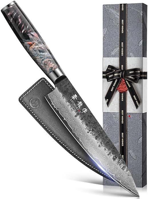 Japanese Chef Knife 8", Hand Forged 67-Layer Damascus VG10 Core Kitchen Knife for Home & Professional Chefs, Razor Sharp Chef's Knives with Leather Sheath, Premium Father Day Gift for Dad Husband - Product Image