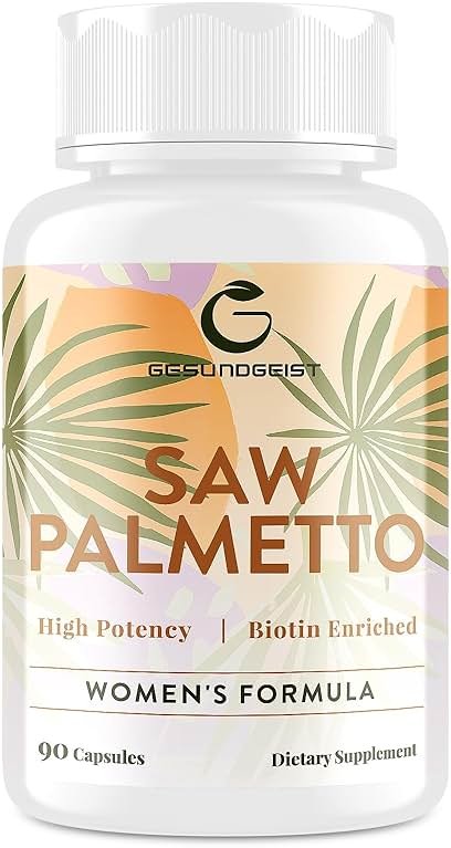Gesundgeist Saw Palmetto for Women Hair Loss - DHT Blocker with 5-in-1 Blend for Hair Growth, Skin & Nails, Urinary Wellness - Extra Strength Saw Palmetto Supplement - 90 Capsules - Product Image