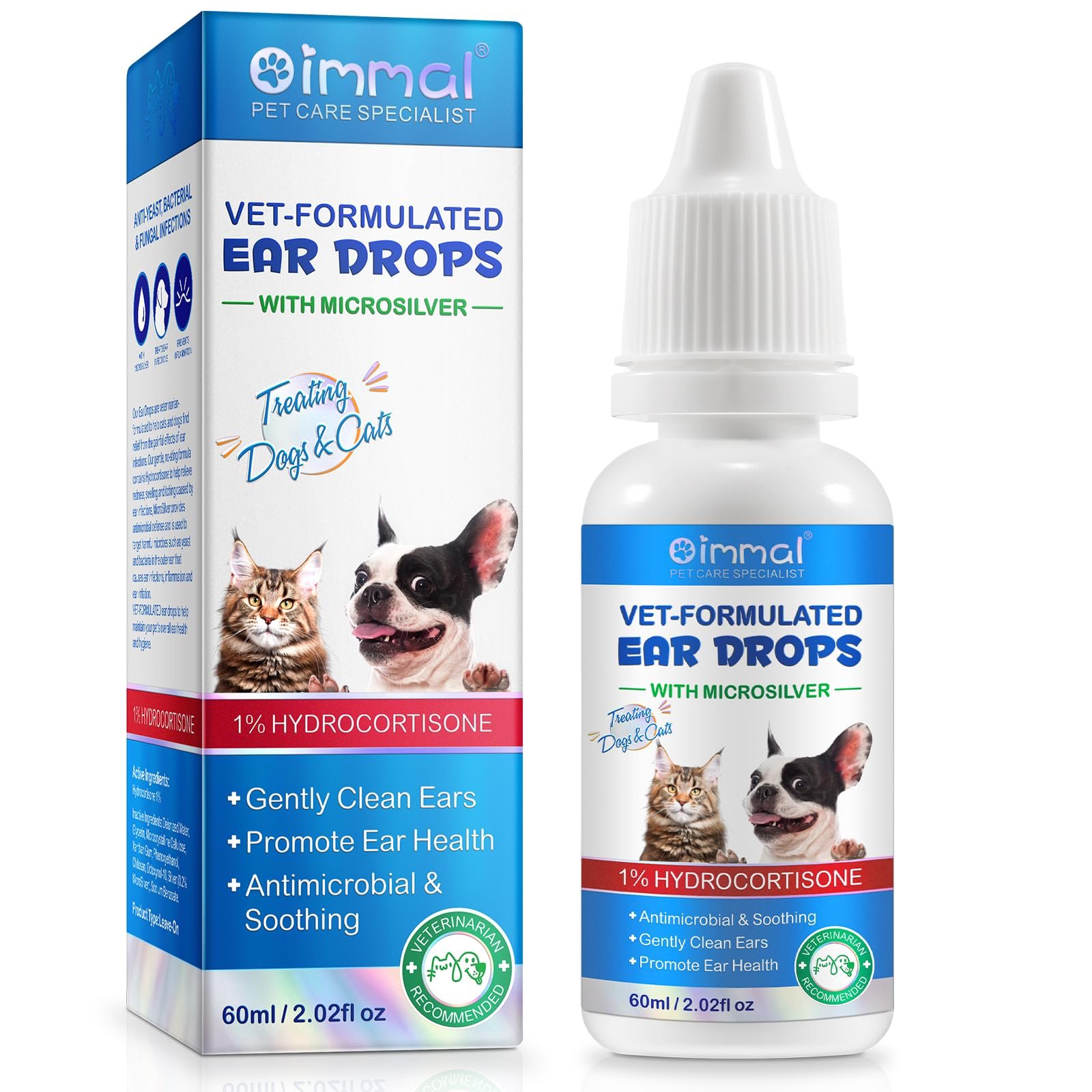 Ear Infection Treatment Drops for Dogs and Cats, Pets Ear Cleaning Solution Drops with 1% Hydrocortisone Soothing Dog Yeast Infection, Itchy Ear Relief, Pet Ear Care Supplies for Dogs & Cats - 2 fl oz - Product Image