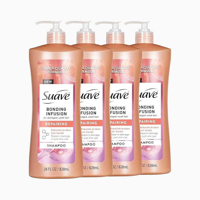 Suave Bonding Infusion Repairing Shampoo, pH Balanced, Infused with Amino Acids and Citric Acid, for Weak or Damaged Hair, 28oz Pump, 4 Pack - Product Image
